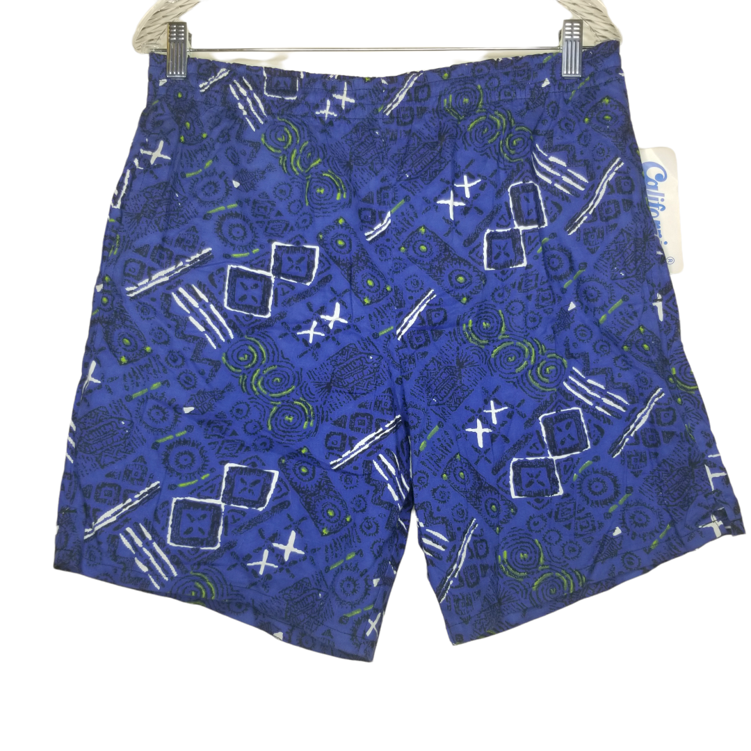 Vintage California Shores NWT Men's Blue Green White Patterned Swimming Trunks Size XL
