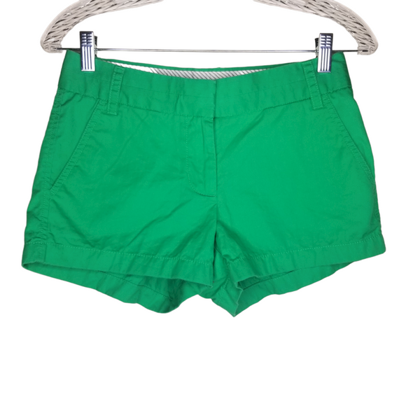J. Crew Women's Green Chino Shorts Zipper Clasp Pockets Belt Loops Size 00