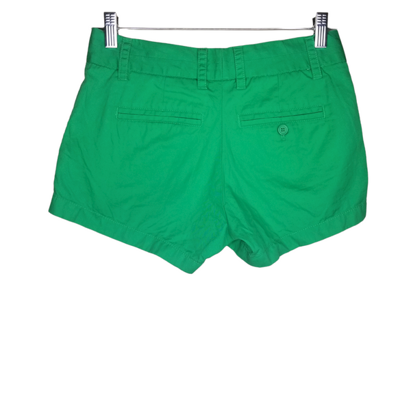 J. Crew Women's Green Chino Shorts Zipper Clasp Pockets Belt Loops Size 00