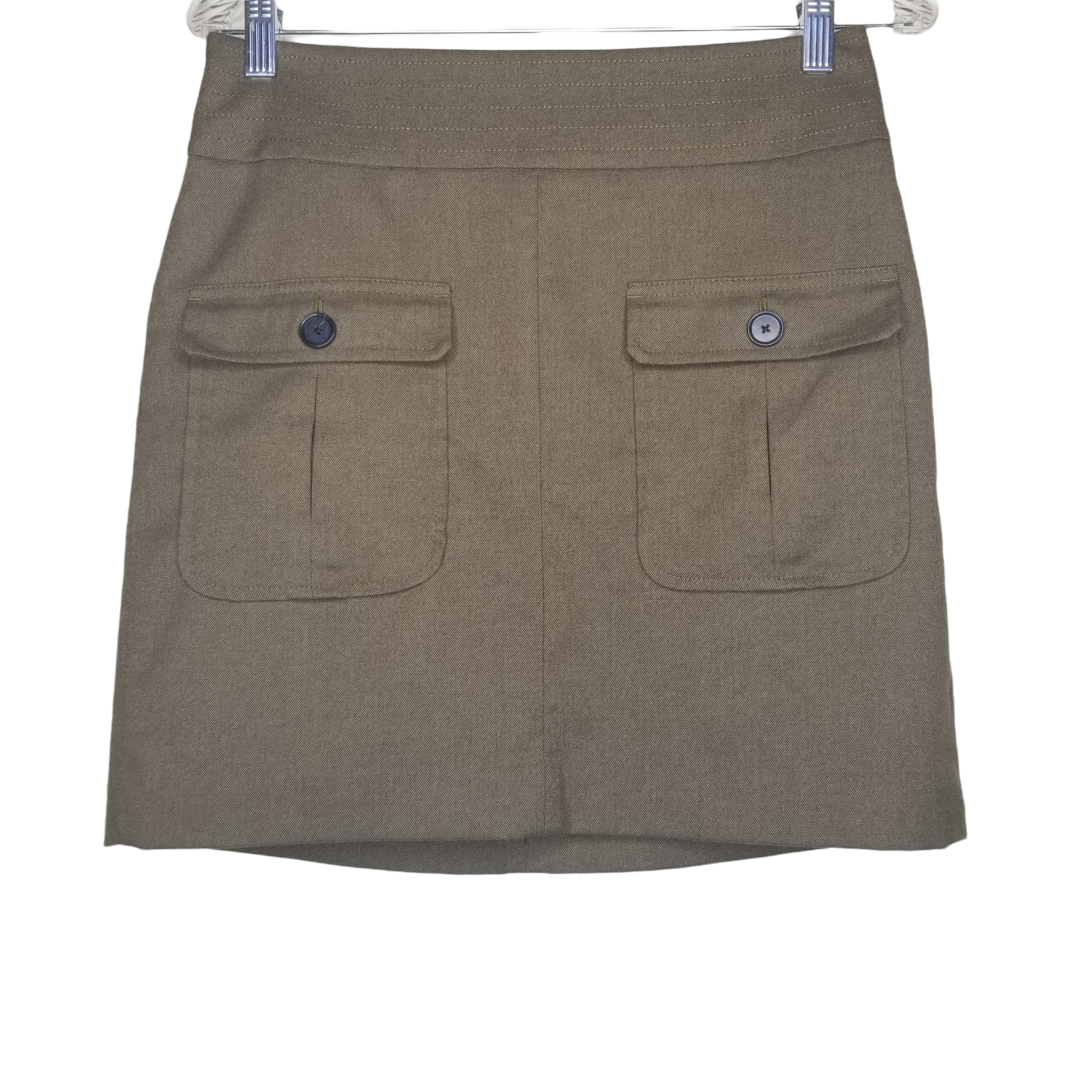 LOFT Ann Taylor Brown Skirt Front Pockets ATK Pencil Skirt Zipper Clasp Size 4