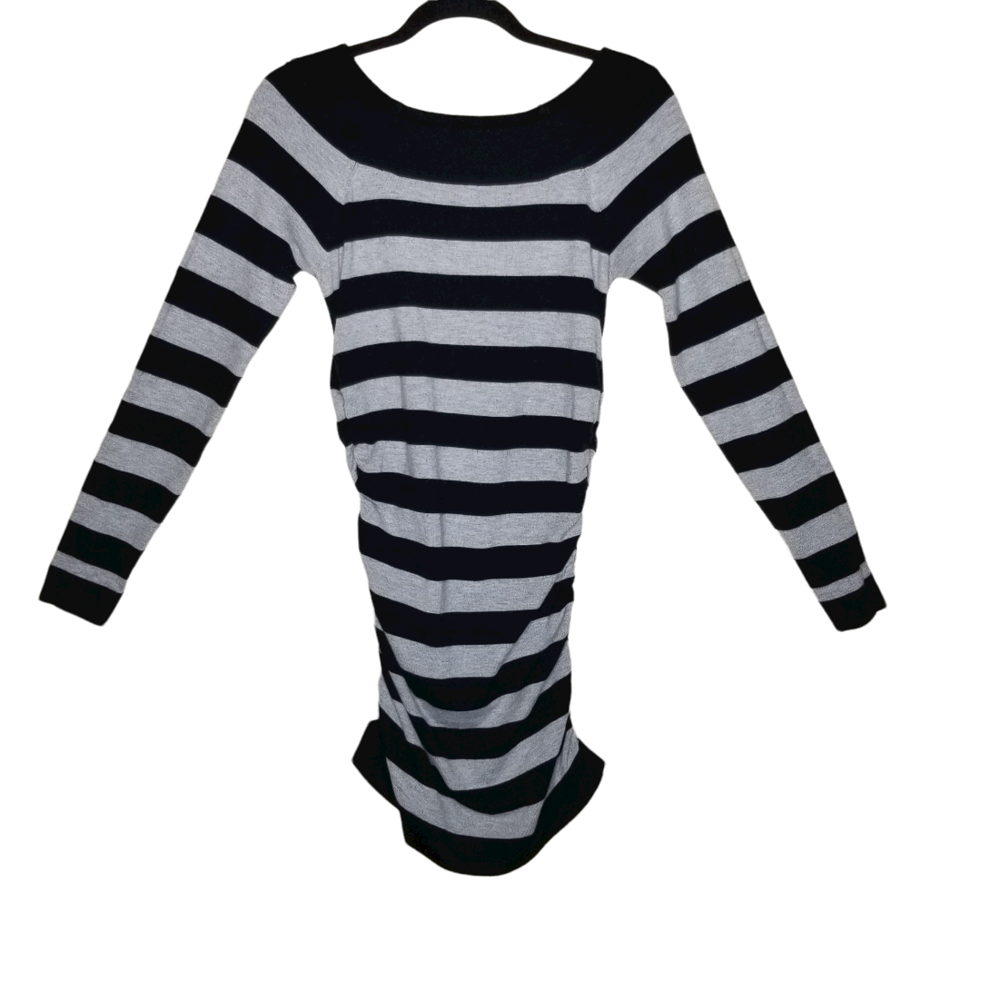 Derek Heart Black Gray Stripes Long Sleeve Mini Dress Ruched Sides Size Medium