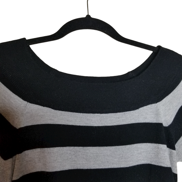 Derek Heart Black Gray Stripes Long Sleeve Mini Dress Ruched Sides Size Medium