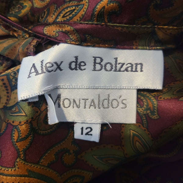 Alex de Bolzan Montaldo's Silk Blouse Floral Paisley Multicolored Button Up Back