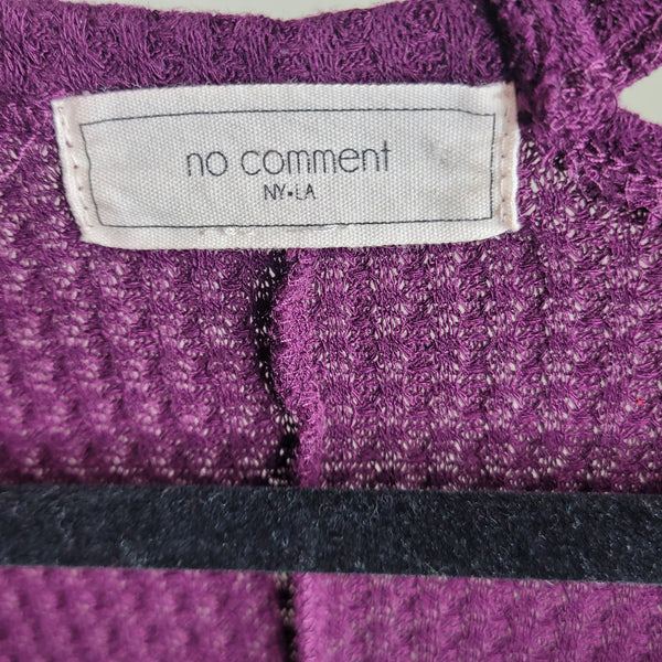 No Comment Purple Waffle Knit Cut Out Long Sleeve Top Size Small