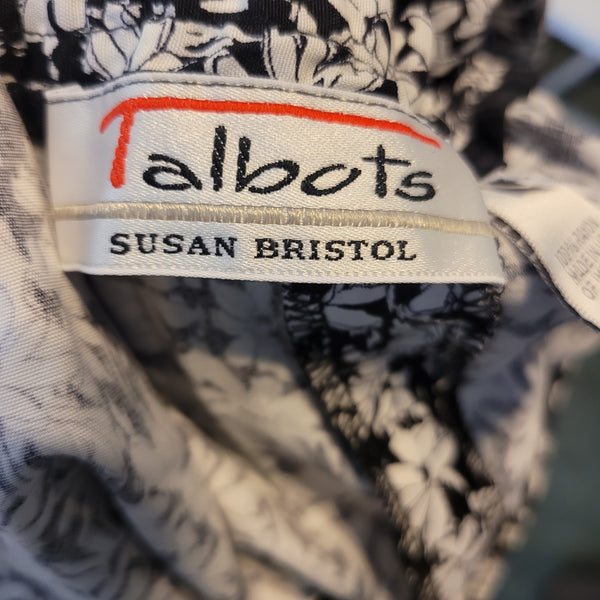 Talbots Susan Bristol Women's Black White Floral Wide Leg Capris Size Large