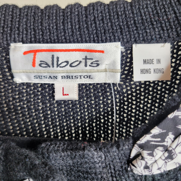 New Talbots Susan Bristol Vintage Women's Short Sleeve Black Sweater Size Large