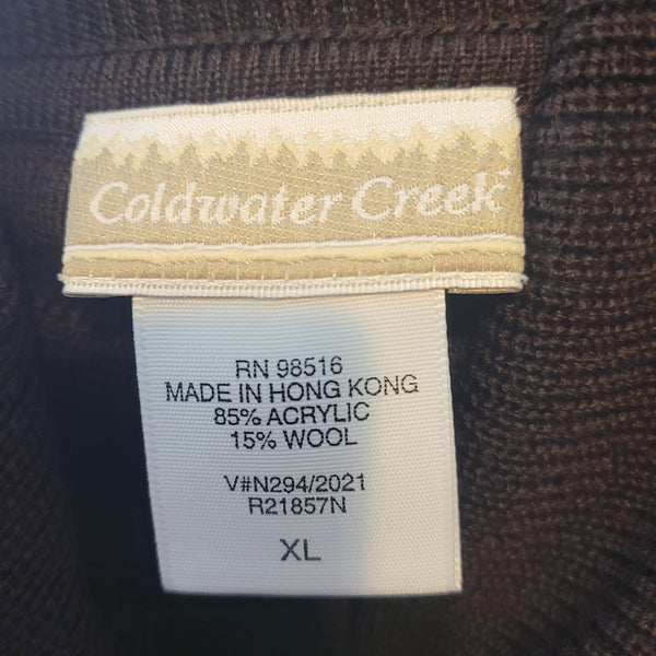 Coldwater Creek Vintage Black Brown Cowl Neck Sweater Shoulder Pads Size XL