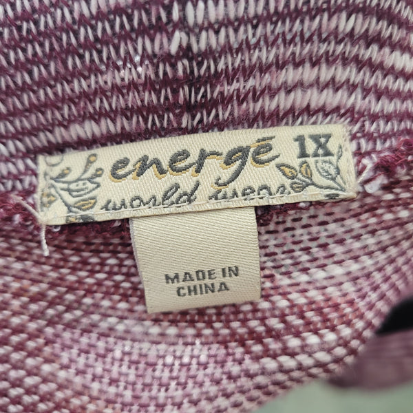 Emerge Burgundy/Red Cream Stripe Open Long Sleeve Cardigan Size 1X
