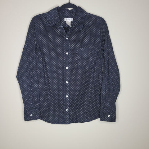 Isaac Mizrahi Black White Polka Dots Long Sleeve Dress Shirt Button Up Large