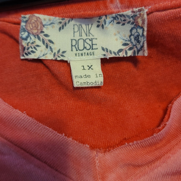 Pink Rose Vintage Pink Left Breast Pocket Rolled Up Short Sleeve V-Neck Size 1X