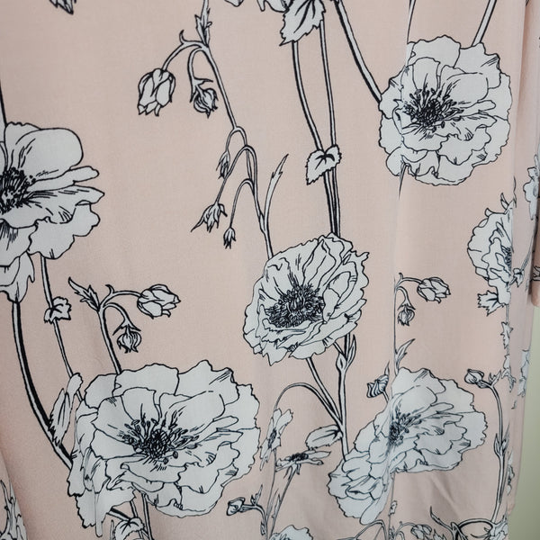 Sage Pink White Floral V-Neck Long Sleeve Open Back Size Medium