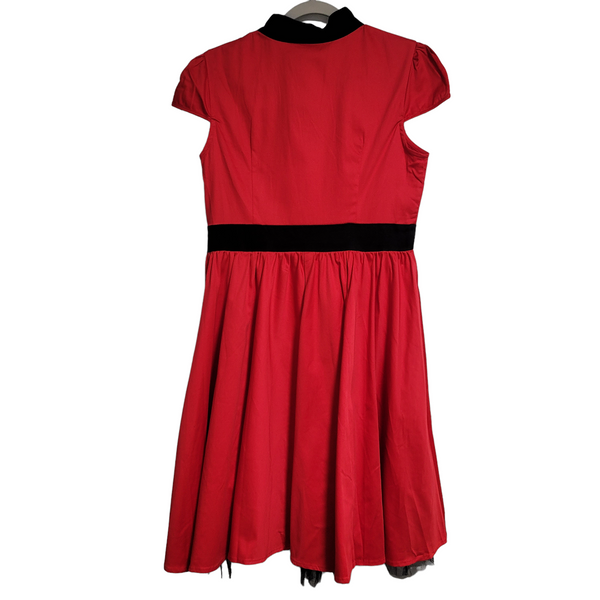 NWT Hearts and Roses Red Black Swing Dress Cap Sleeves Peter Pan Collar Size 12