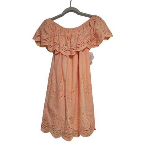 NWT Altar'd State Peach Eyelet Scalloped Trim Off The Shoulder Lined Dress Medium