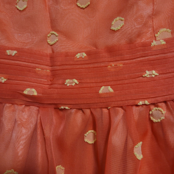 NWT Minuet Orange Yellow Polka Dot Sheer Strapless Lined Zip Dress Size Medium
