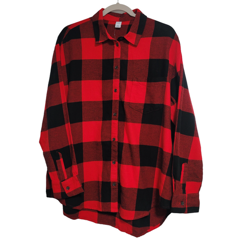 Old Navy Boyfriend Red Buffalo Checkered Collar Button Up Long Sleeve Size Large