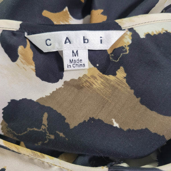 Cabi Women's Animal Print Tank Sleeveless Blouse Ruffle Front V-Neck Size Medium