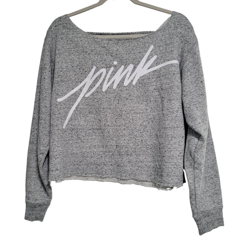 PINK Victoria's Secret Gray Cropped Sweatshirt Ladder Back Size Small