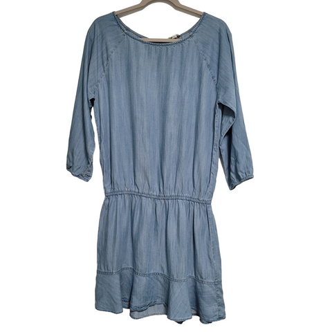 Soft Joie Blue Chambray Mini Dress 3/4 Sleeve Keyhole Back Size Medium