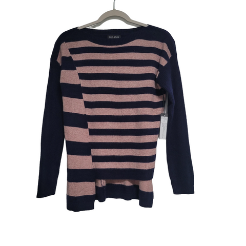 Knyt & Lynk Blue Rose Striped Boat Neck Asymmetrical Cashmere Pullover Small