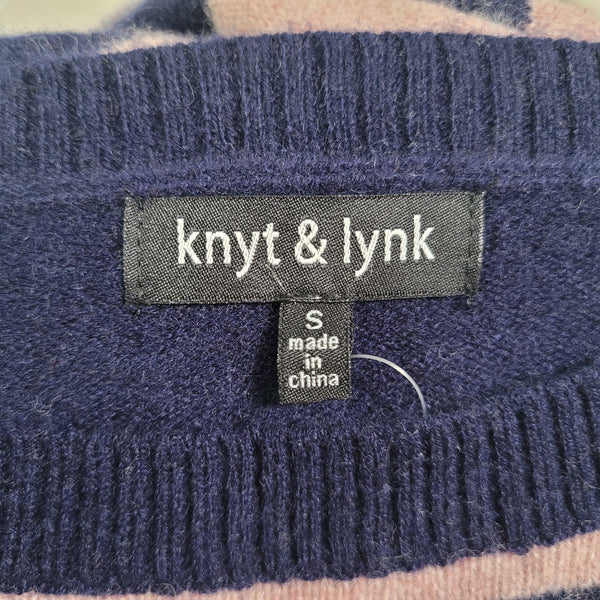 Knyt & Lynk Blue Rose Striped Boat Neck Asymmetrical Cashmere Pullover Small