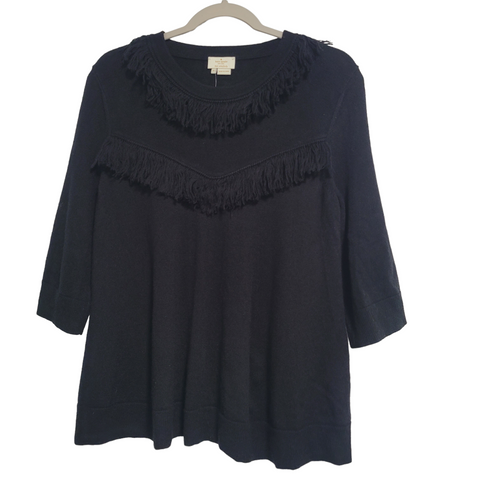 Kate Spade Women's Black Fringe Pullover Sweater 3/4 Sleeve Size Medium