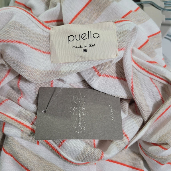 Puella by Anthropologie Cream Tan Orange Strip Short Sleeve Tunic Top Medium