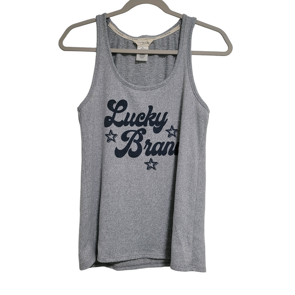 Lucky Brand Gray Blue Spellout Logo Soft Sweatshirt Sleeveless Tank Size Medium