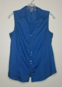 Ann Taylor Blue Button Up Sleeveless Collar Blouse Size 8