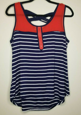 NWT It Girl Blue, Red, White Stripe Buttons Cross Back Size Large