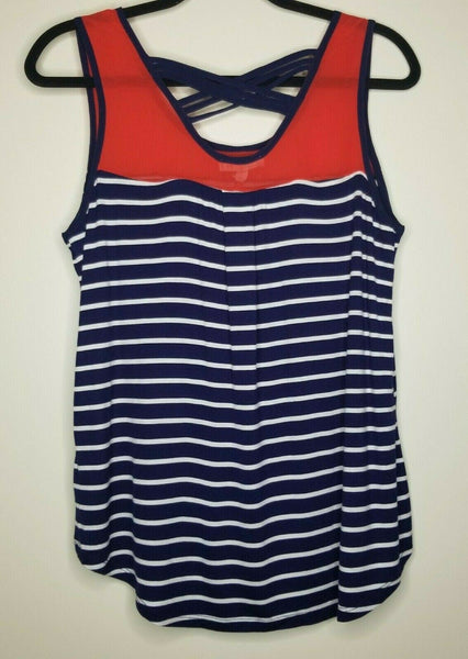 NWT It Girl Blue, Red, White Stripe Buttons Cross Back Size Large