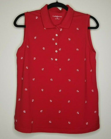 Croft & Barrow Red Anchors Sleeveless Collar Mid Way Button Up Size Med