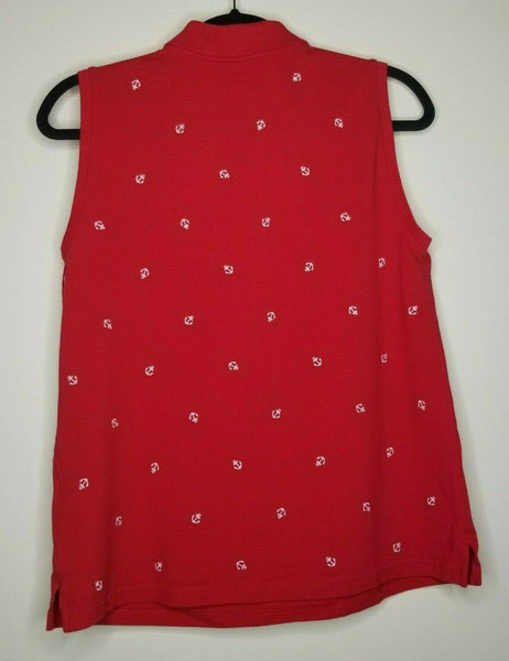 Croft & Barrow Red Anchors Sleeveless Collar Mid Way Button Up Size Med