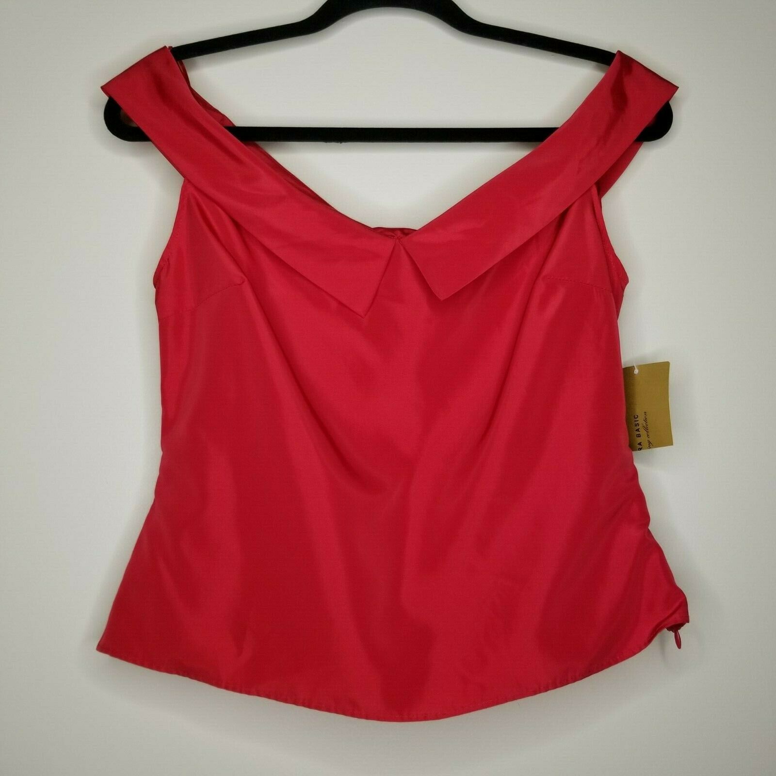NWT Zara Basic Collection Red Blouse Sleeveless V-Neck/Back Left Side Zipper Small