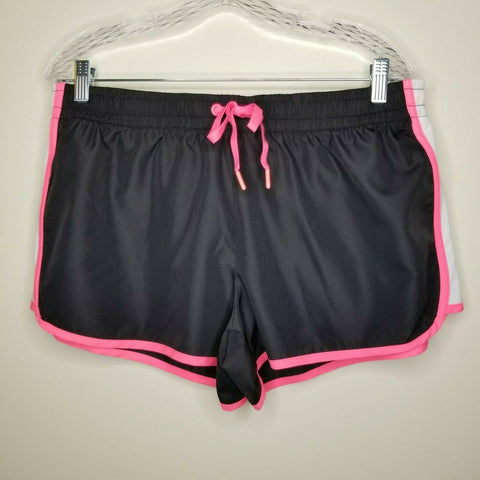 NWT Material Girl Active Shorts Black Hot Pink White Drawstring Size XL