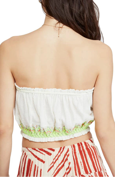 NWT Free People No More Tiers Tube Top Ivory Colorful Embroidery Edges Size XS