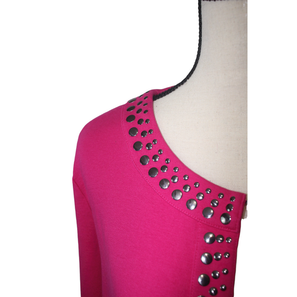 Rafaella Pink Metal Circles 3/4 Sleeve Cardigan Sweater Size XL