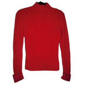 Tommy Hilfiger Red Ribbed Long Sleeve Rolled Up Cuffs Size Large