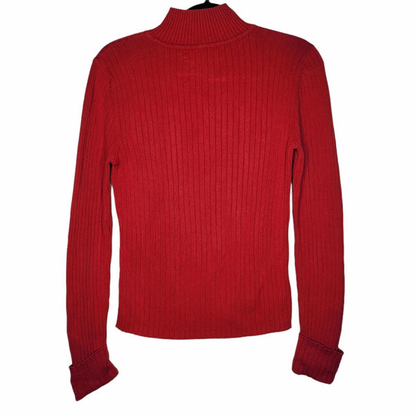 Tommy Hilfiger Red Ribbed Long Sleeve Rolled Up Cuffs Size Large