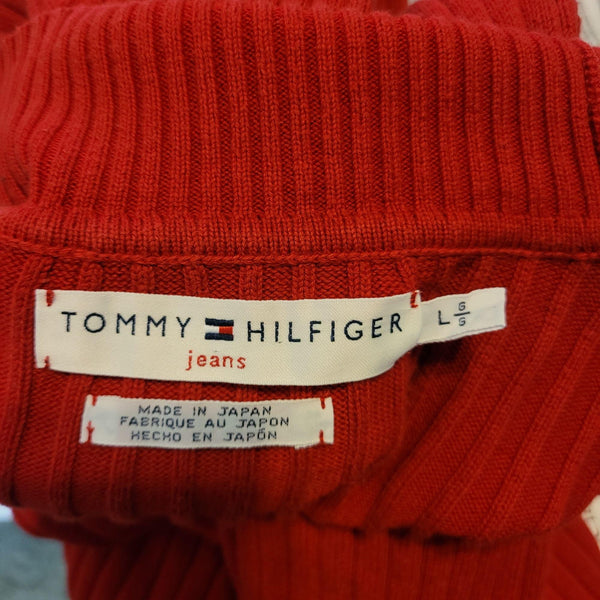 Tommy Hilfiger Red Ribbed Long Sleeve Rolled Up Cuffs Size Large