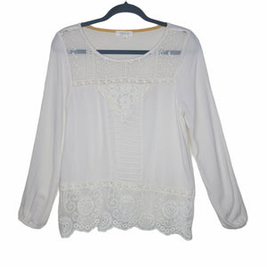 Taylor and Sage Cream Pleat Lace Long Sleeve Med