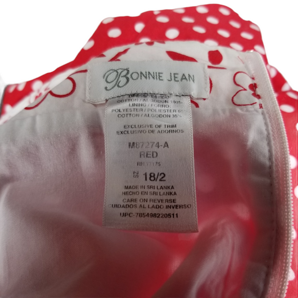 Bonnie Jean Red White Polka Dot Floral Sleeveless Dress Size 18/2