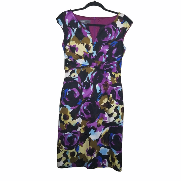 Donna Ricco Multicolored Floral Knee Length Cocktail Dress Zip Up Back Size 8