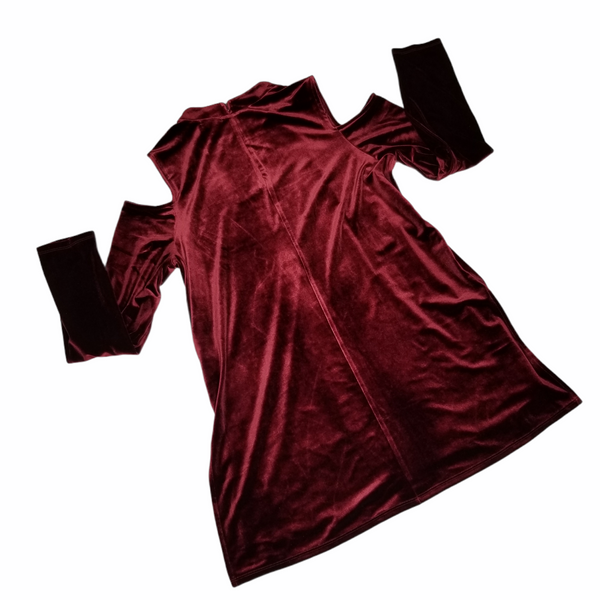 Halogen Red Tannin Burgundy Velvet Cold Shoulders Long Sleeve Back Zipper Size 1