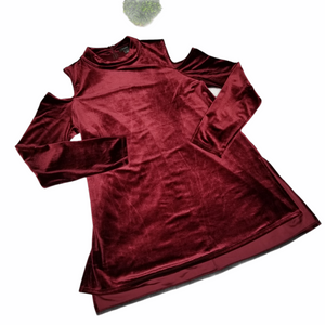 Halogen Red Tannin Burgundy Velvet Cold Shoulders Long Sleeve Back Zipper Size 1