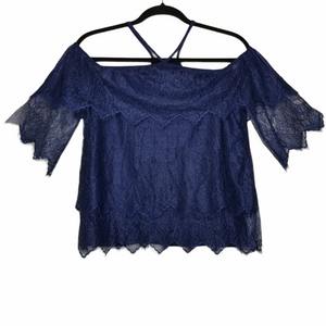 WHBM Blue Lace Layered Cold Shoulder Short Sleeve Sizes XXS, XS