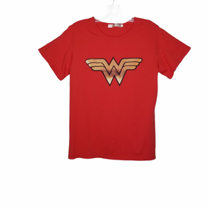 Wonder Woman Spealan Girl's Red Gold Foil Short Sleeve Size Large