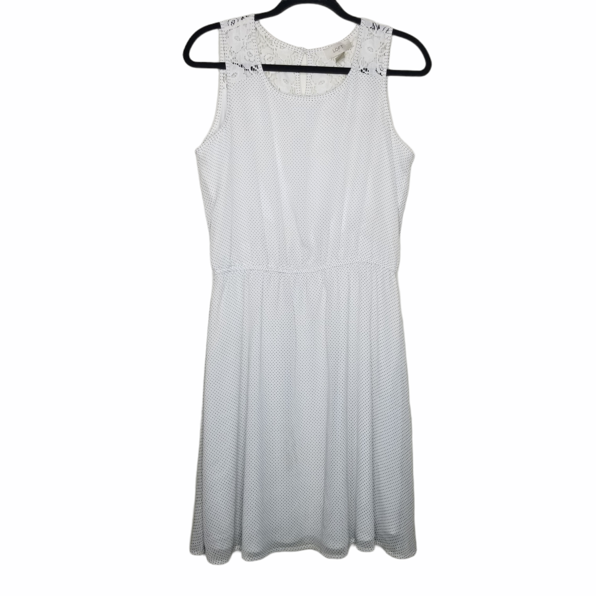 Ann Taylor LOFT Cream Gray Polka Dots Sleeveless Dress Size 6