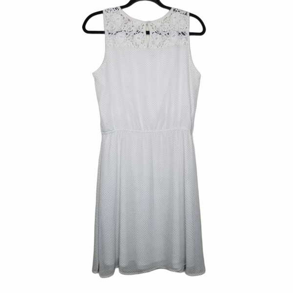 Ann Taylor LOFT Cream Gray Polka Dots Sleeveless Dress Size 6