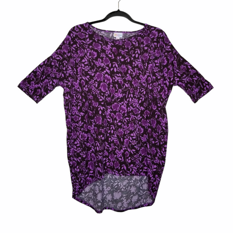 LulaRoe Irma Women's Purple Black Floral Tunic Short Sleeve Top XS