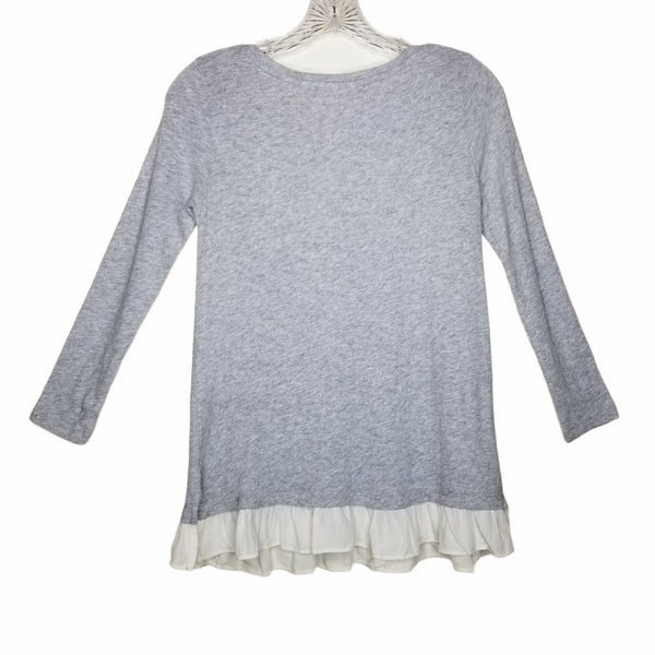 Loft Petites Gray Cream Long Sleeve Ruffle Bottom Blouse Size XSP